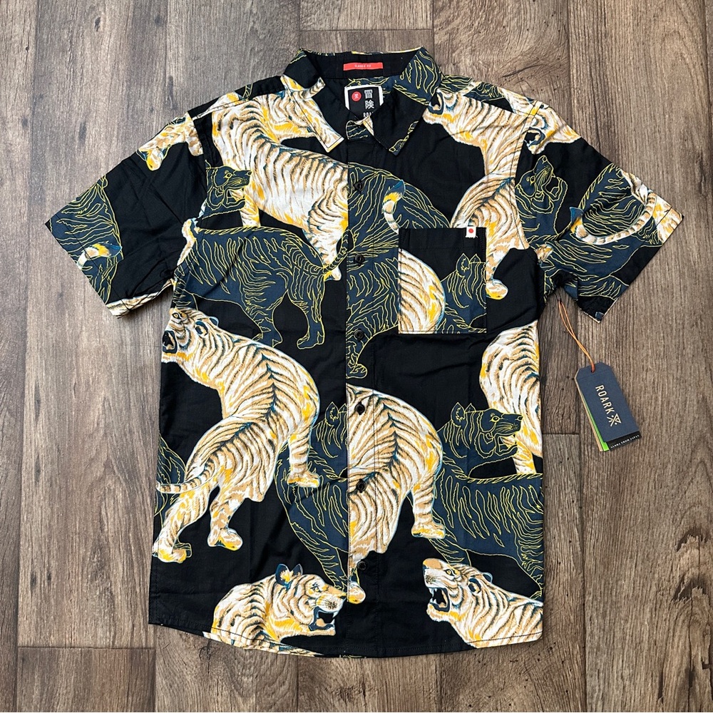 Roark Journey Aloha From Japan Shirt Mens Black Shadow Tiger Size S Classic Fit